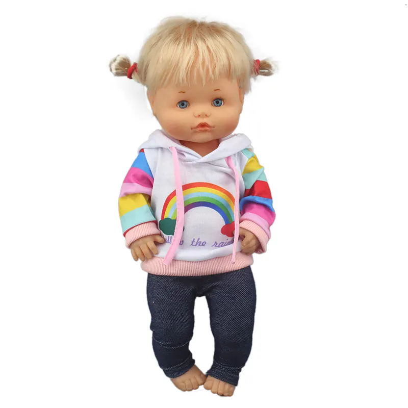 Lovely rainbow suit  Clothes Fit 41cm Doll Nenuco   Purple Long Sleeves T-shirt Purple Dots Pants With Hat