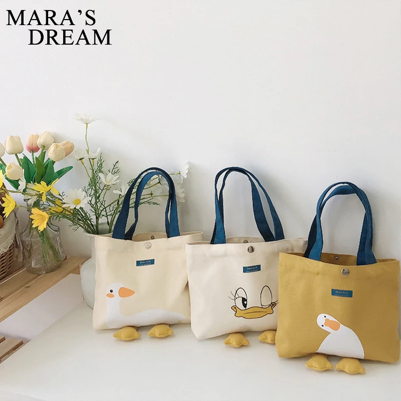 Mara\'s Dream Delicately Woman Cute All-Match Handbag Yellow Duck Bags Casual Canvas Shopping With Simple Lunch Bag Sweet Girls