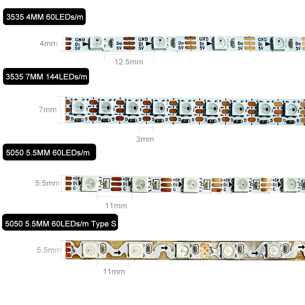 DC5V WS2812B S Shape SK6812  Narrow  4/5/7mm PCB  3535/5050RGB  Collapsible Individually Addressable Smart Led Pixel Strip Light