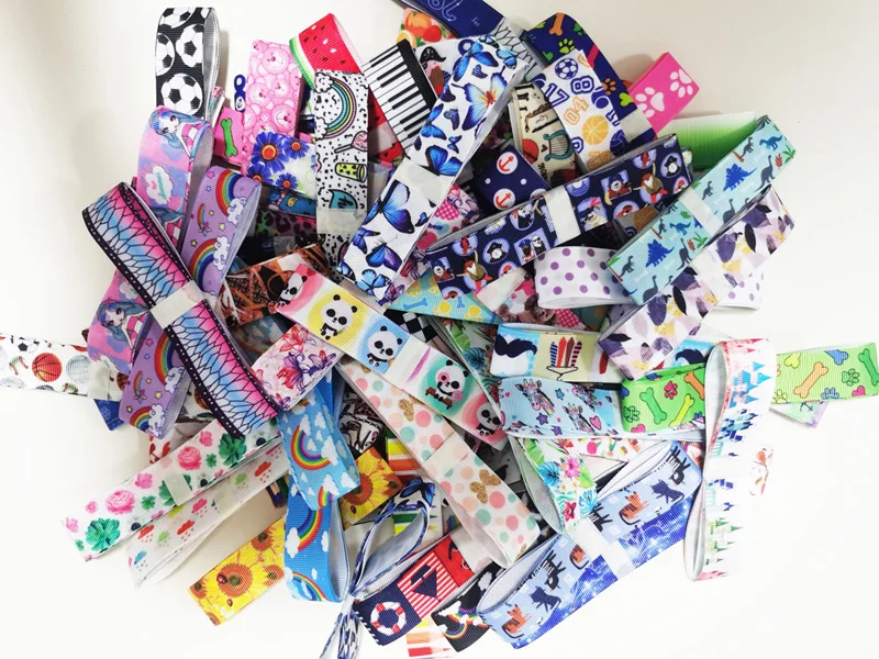 Mixed style 10 Yards 22mm 25mm 38mm 75mm lovely cartoon Printed Grosgrain Ribbon hairbow girl ribbon Random Delivery