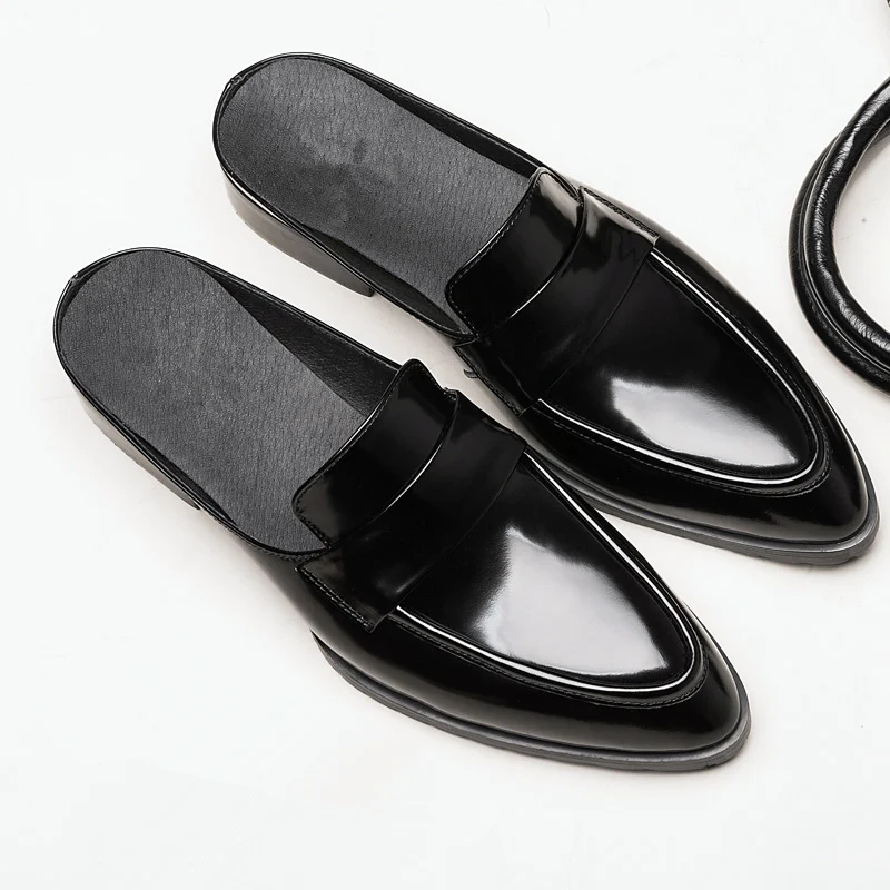 

Must Have!! Men's Summer Outdoor Slippers Casual Slides Top Full Grain Leather Pointed Toe Man Mules