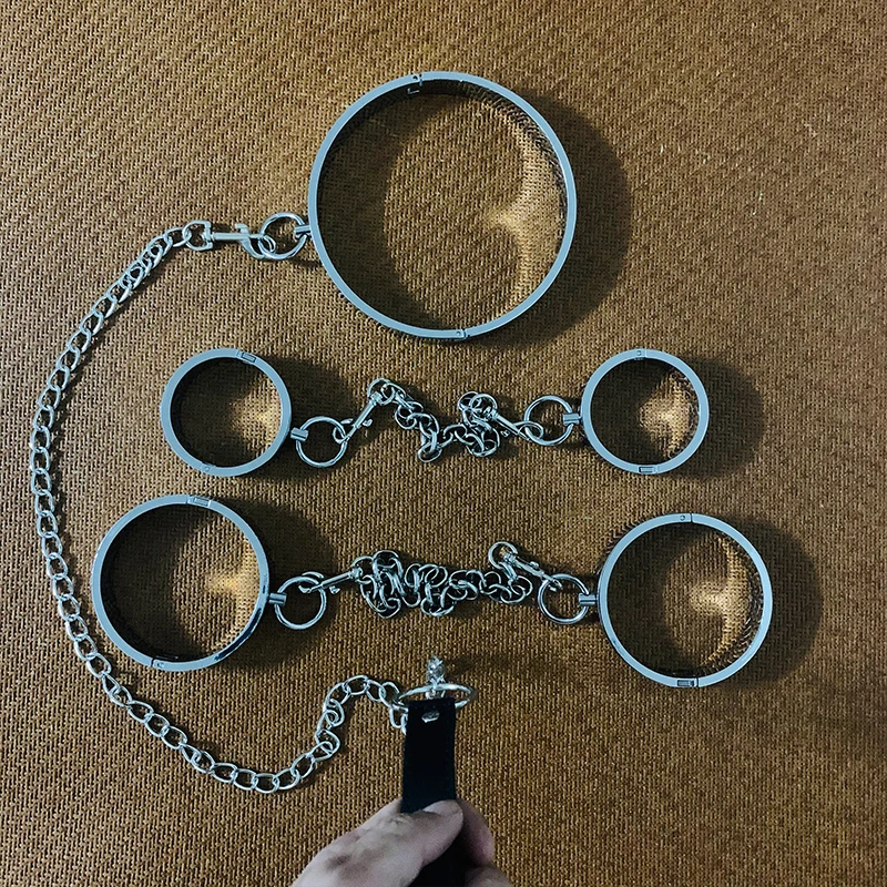 

Stainless Steel Handcuffs Ankle Cuff Neck Collar With Chain Sex Bondage bdsm Stealth Lock Restraints Fetish Sex Toys for Couples