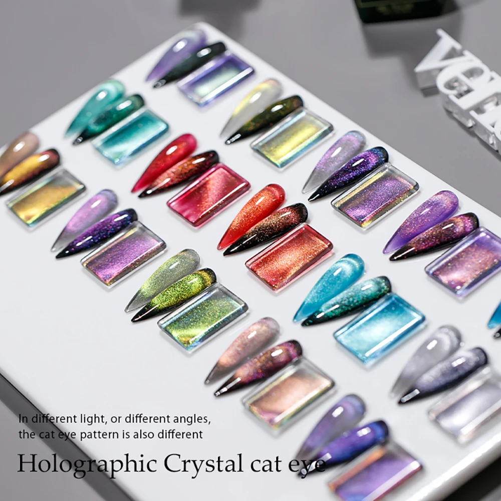 Vendeeni 15 Colors Holographic Crystal Cat Eye Gel Nail Polish 9D Aurora Cat Eye Gel Varnish Magnetic Hybrid UV Nail Gel Lacquer