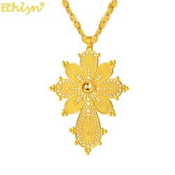 Ethlyn   Gold Color Ethiopian Eritrean Cross Pendant Necklace For Women/Men/Girls Party Daily Life Jewelry MY18