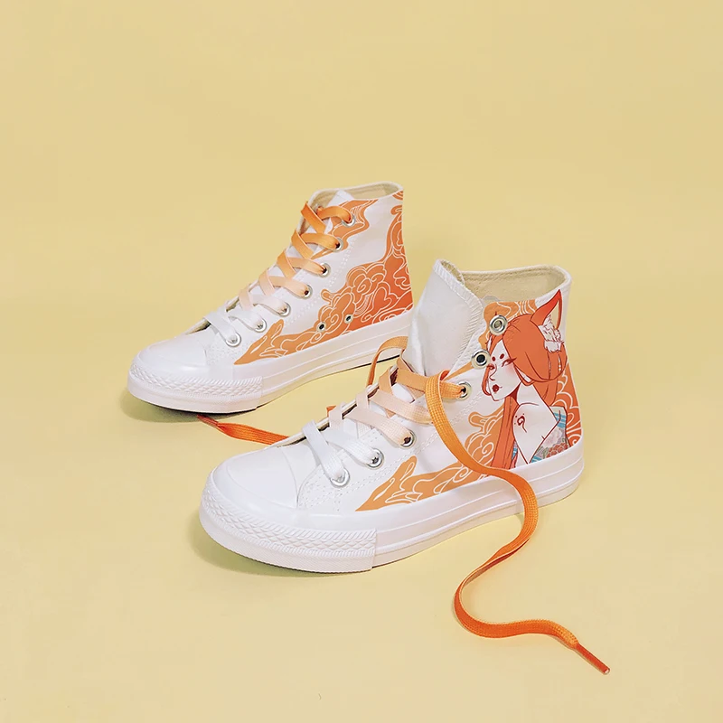 Amy and Michael Original Design Hand Painted Canvas Shoes High Top Tennis Female Students Plimsolls Flat Woman Vulcanize Shoes