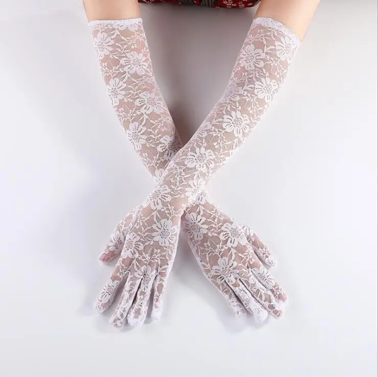 Women's Prom Dress Long Gloves Sexy See Thru Lace Full Finger Ladies Gloves for Party Dresses Bridal Glove