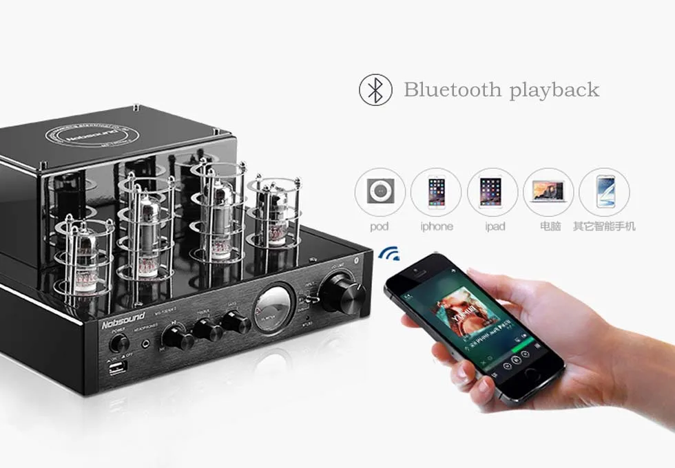 Nobsound-MS-10DMK الثاني بلوتوث أنبوب مكبر للصوت مع العرض ، حمى ستيريو Preamplifier ، نسخة مطورة ، 6P1 ، 2x25 واط ، AC220V