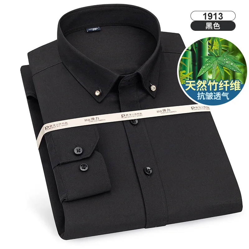 2021 New Men Shirt Long Sleeve High Quality Diamond Collar Button Slim-Fit Cloth Business Casual Wedding Solid DA479