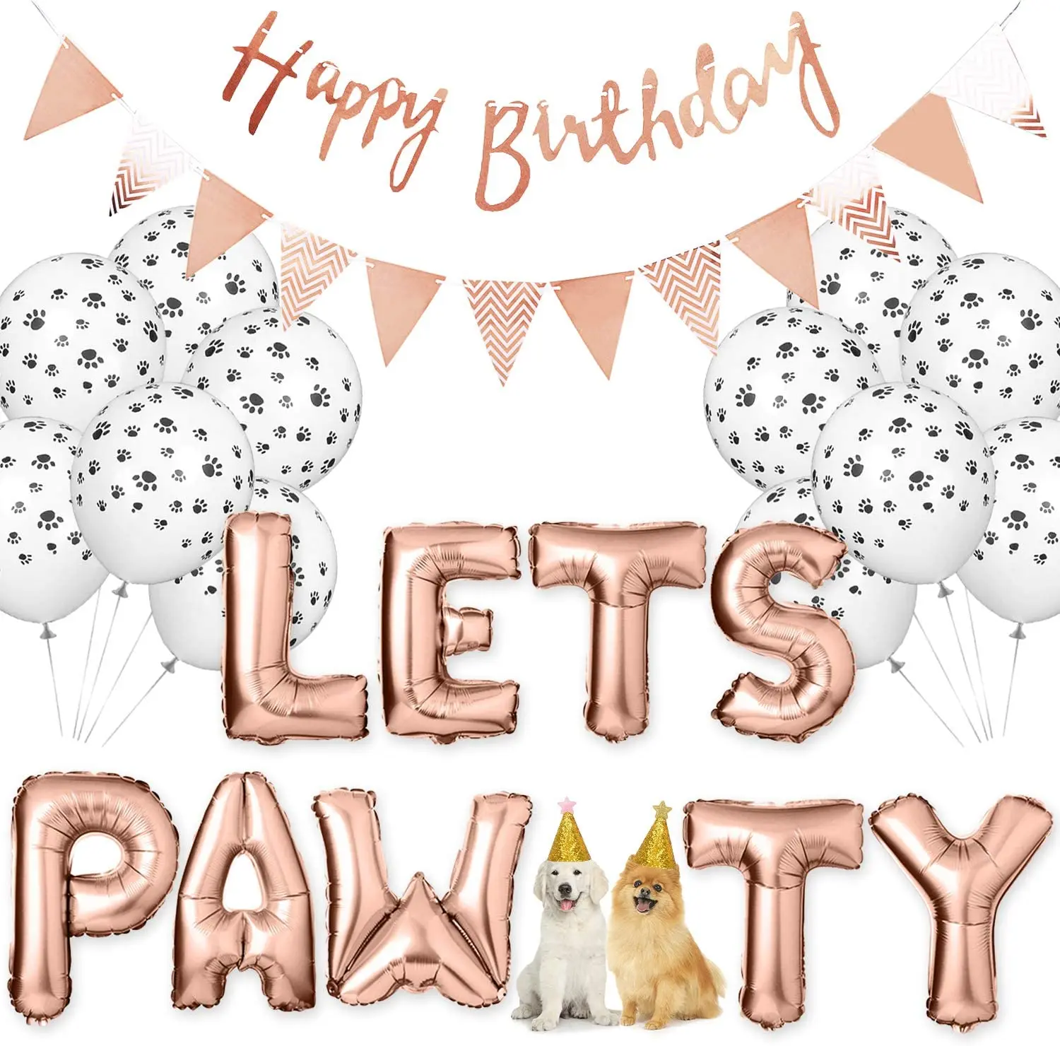 

Dog Birthday Party Supplies Lets Pawty Balloons Banner Paw Print Balloons Pet Birthday Hat Happy Birthday Banner Foil Balloons