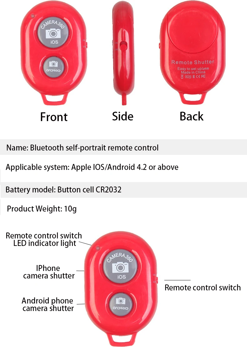 Baizhuo Mobiele Telefoon Afstandsbediening Camera Draadloze Sluiter Bluetooth Selfie Afstandsbediening Mobiele Telefoon Houder Video Foto Phot