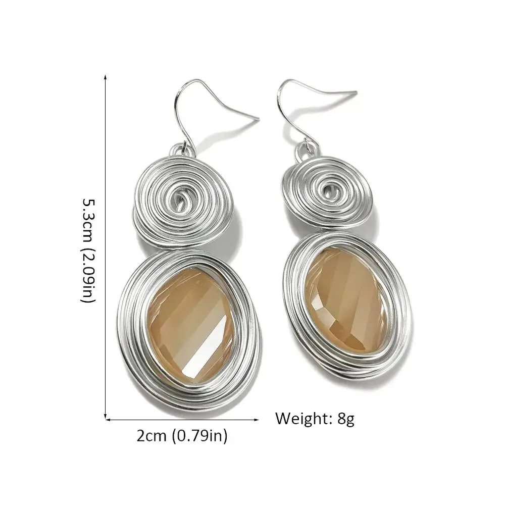 MANILAI Handmade Big Champagne Crystal Earrings For Women Fashion Gold Color Wire Helical Dangle Earrings Bohemia Jewelry
