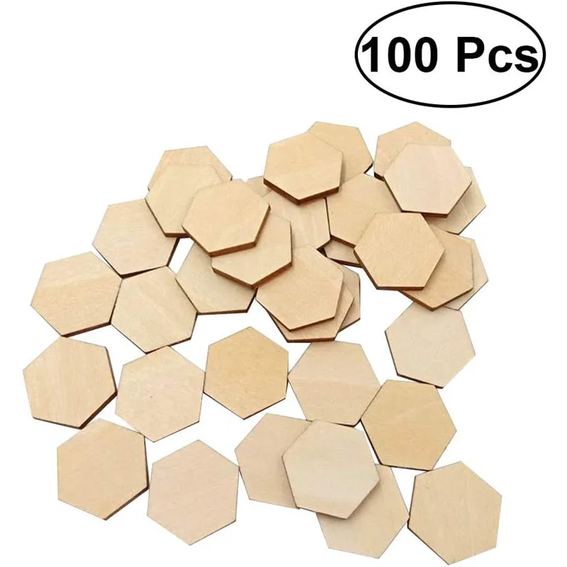 100 Wooden Pieces Hexagon Wood Shape Beech Wood for DIY Arts Craft Project Ready to Paint Decorate