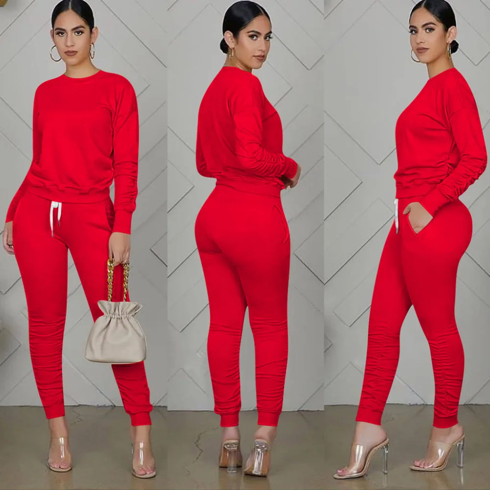 Fall Casual Sport Women Two Piece Set Tracksuit Long Sleeve Sweatshirt Tops Stacked Jogger Sweatpant Suit Outfits Matching Set