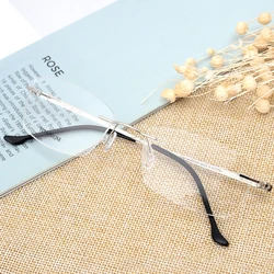 Rimless Men Eyeglasses Frame Fashion Brand Designer Myopia Alloy Leg Clear Optical Prescription Eyewear Transparent Frame RW004