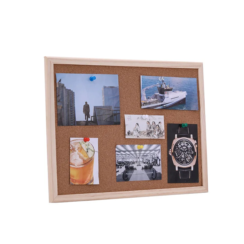 Cork Display Panel Cork Message Board Wood Memo Bulletin Board for Office School Photo Background DIY Home Decor with 5 Pins