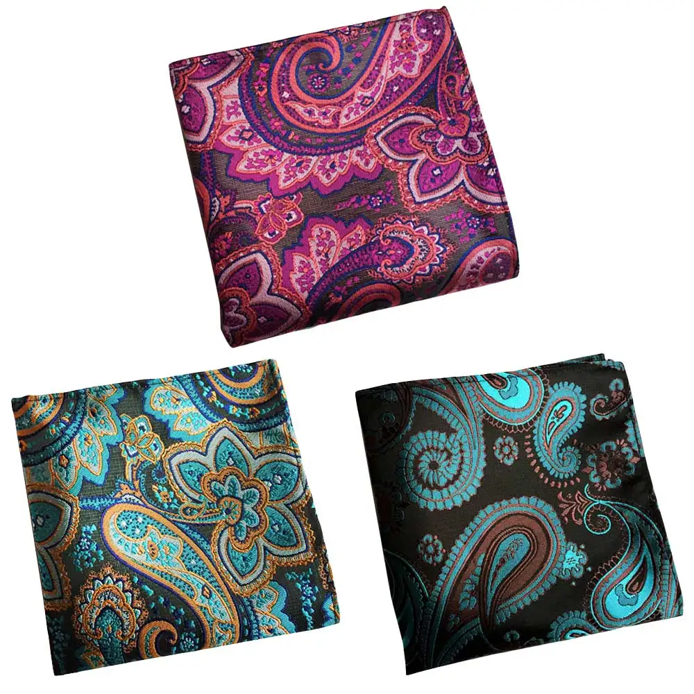 3 Packs Men’s Classic Paisley Floral Pocket Square Wedding Party Handkerchief BWTHZ0366