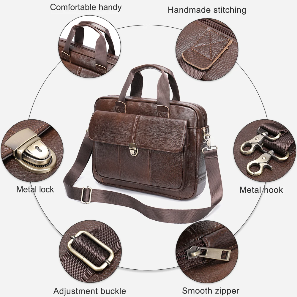 WESTAL Men\'s Briefcase Genuine Leather Laptop Bag 14 Men\'s Leather Handbags Office Bag for Men Porte Document Bags for Man 315