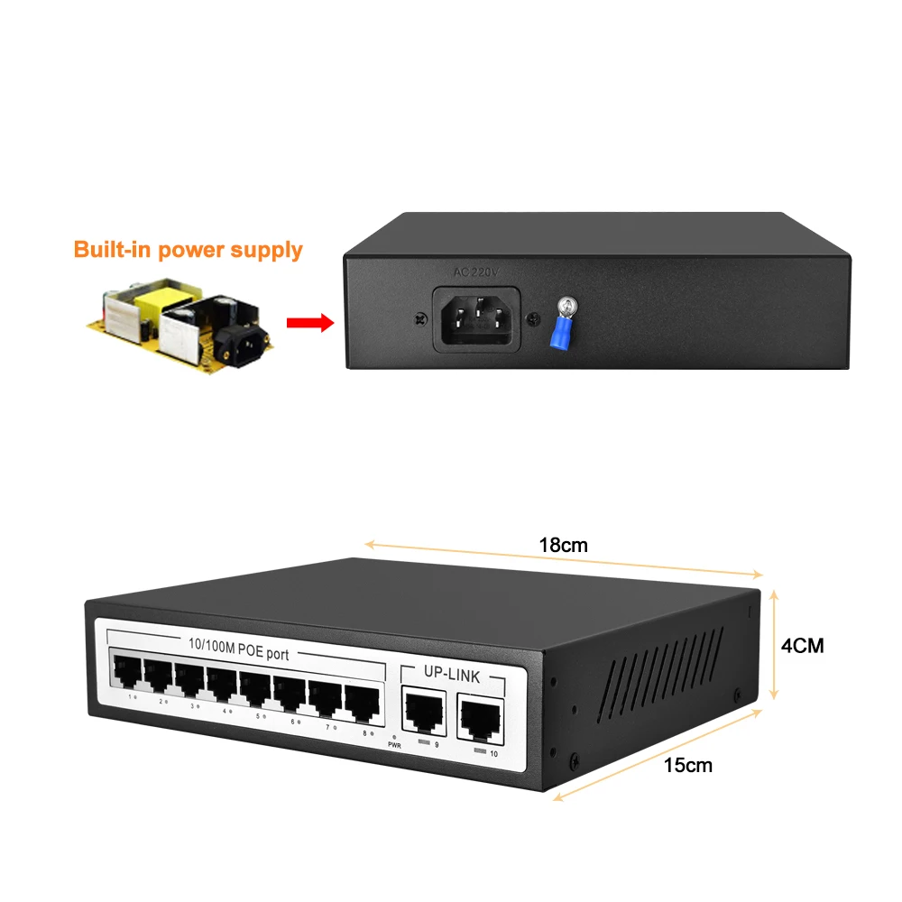 Gadinan-conmutador Ethernet de red POE, 4/8 canales, 48V, con puertos de 100Mbps, IEEE802.333af/at para cámara IP/AP inalámbrico/sistema CCTV