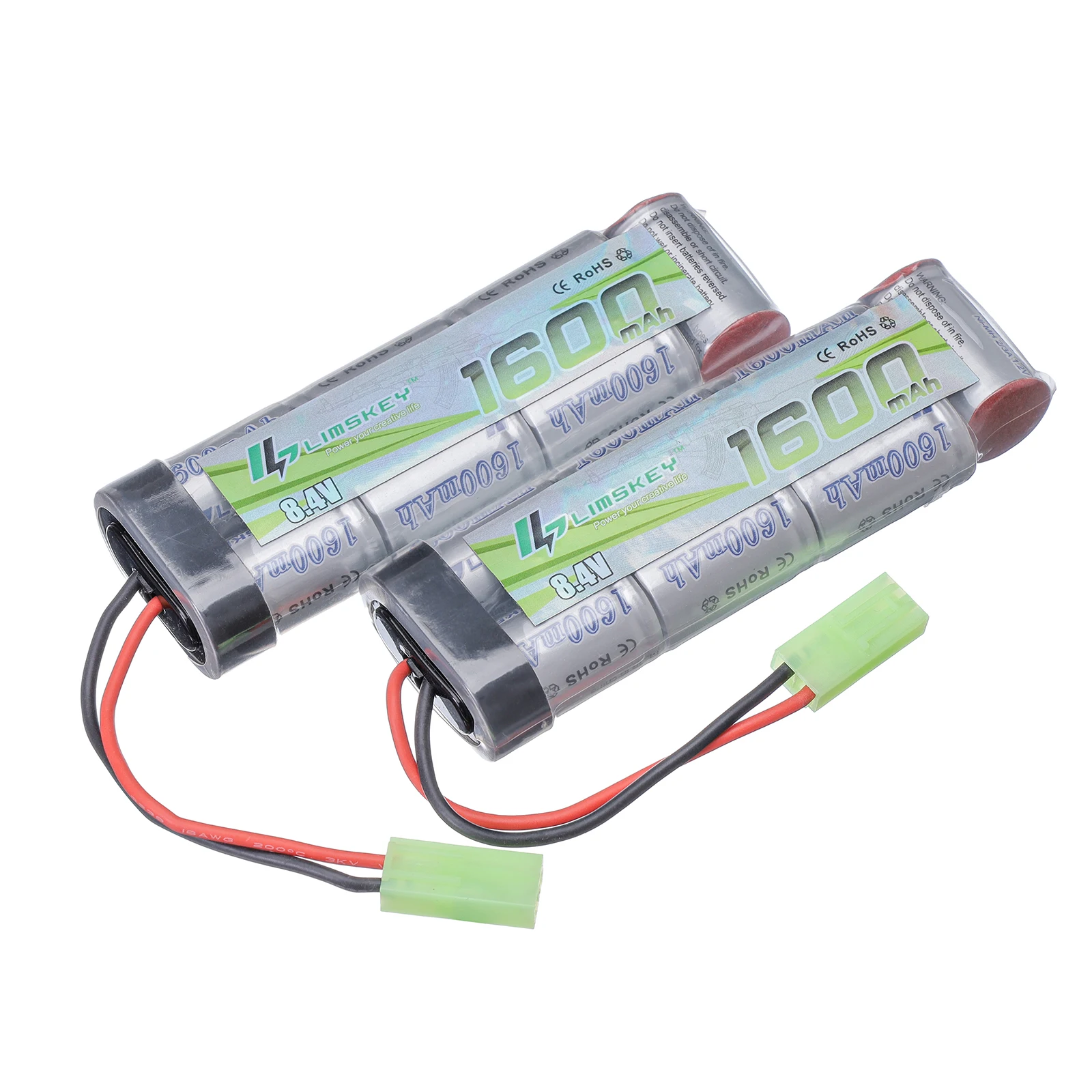 Limskey 2pcs 7S 2/3A 8.4V 1600mAh NiMH Flat Battery with Mini Tamiya Connector for Airsoft Guns MP5, Scar, M249, M240B, M60, G36