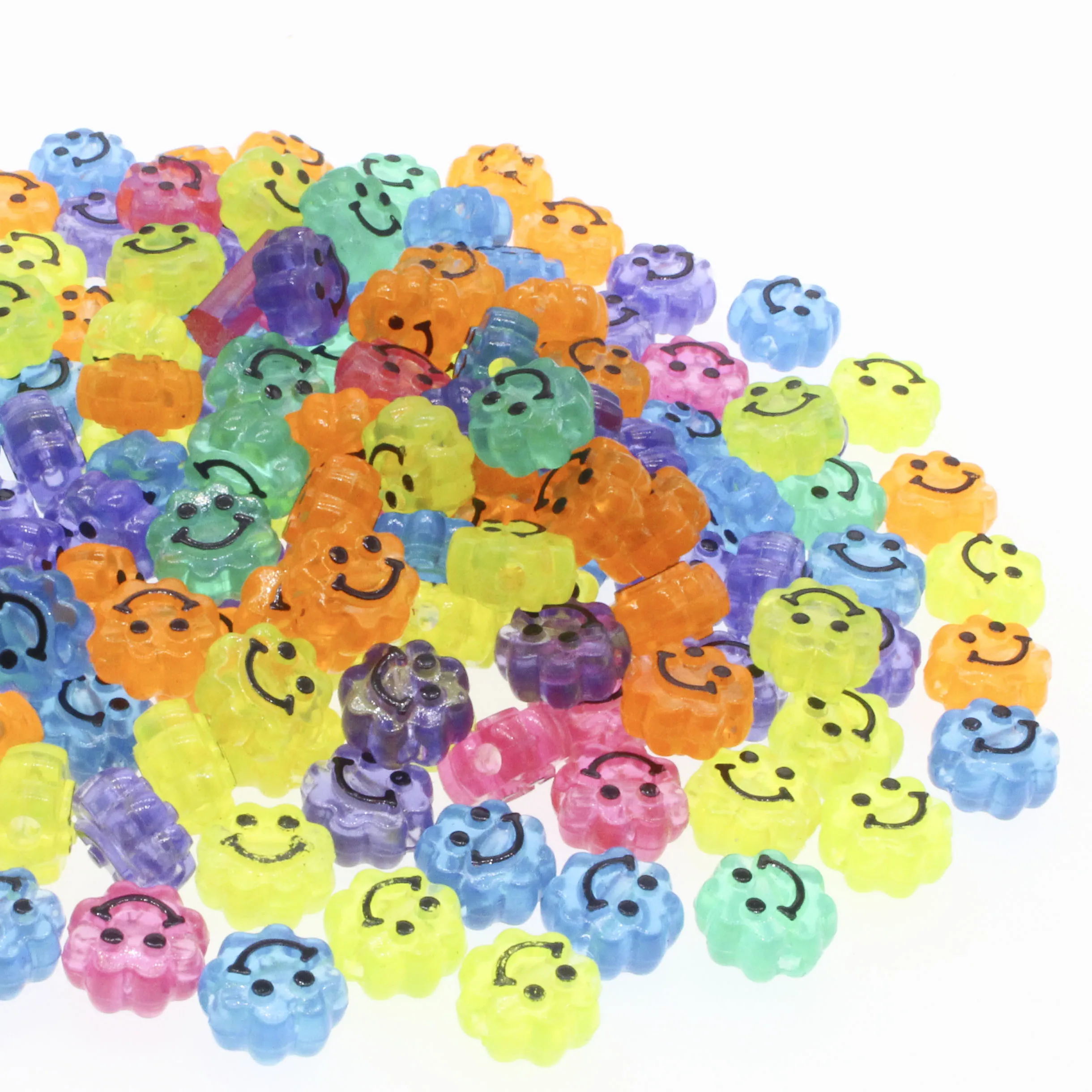 Multicolor Smile Face Luminous Acrylic Beads Mixed Flower Spacer Beads For Jewelry Making DIY Bracelet Accessories 10mm