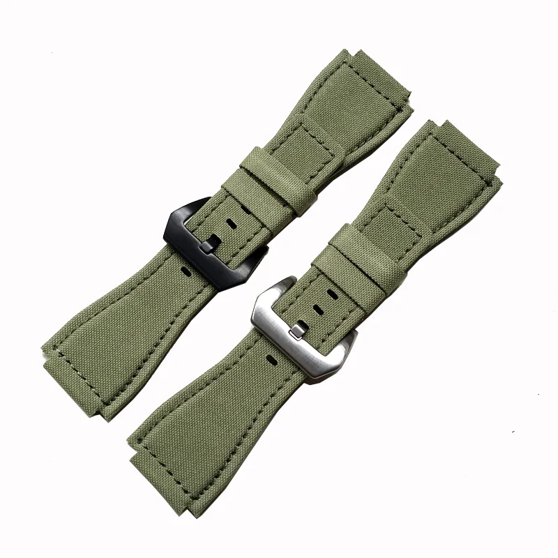 Camouflage Army Green Canvas Nylon Leather Strap 34mm*24mm Fits For Bell&Ross Wach Band BR01 BR03 Men's Bracelet Wristband