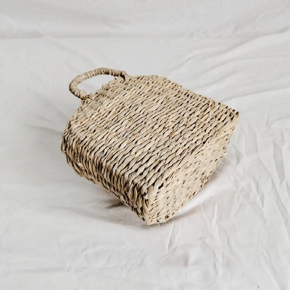 Wall Hanging Woven Basket Home Decor Rustic Straw Storage Basket Rattan Straw Woven Plant Holder House Storage Shelf