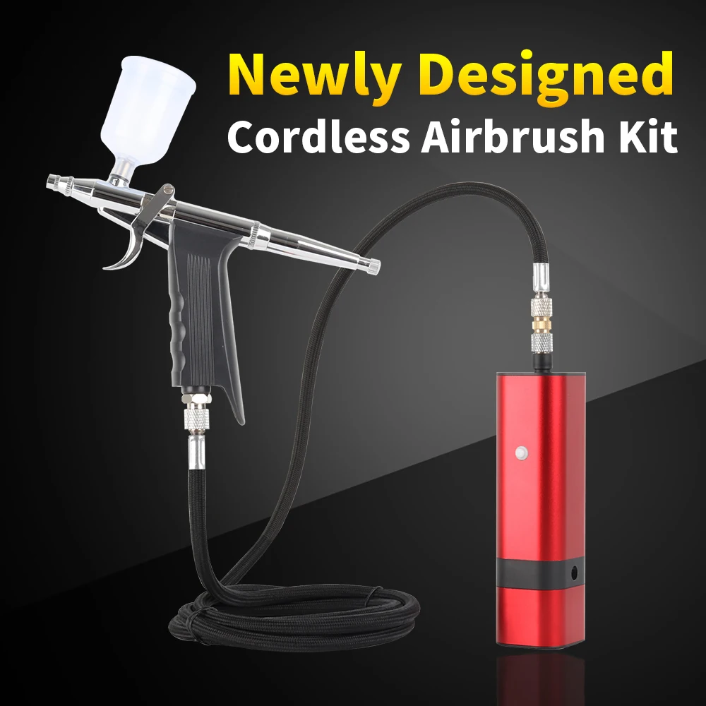 Cordless Airbrush Kit with Gravity Trigger Type Spray Gun for Art Model Body Paint Artist Makeup Nail Tattoos Cake Tools