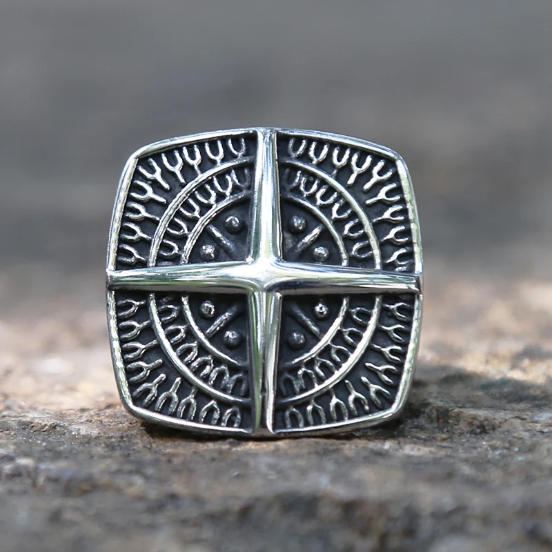 Vintage Men's Viking Compass Ring Solid 316L Stainless Steel Punk Rock Cross Ring Unique Male Hip Hop Biker Jewelry Wholesale