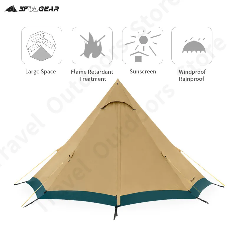 

3F UL GEAR Pyramid Tribe Tent 2-3 Persons Outdoor 40D Nylon Windproof Rainproof Camping Hiking Picnic Tent With Chimney Mouth