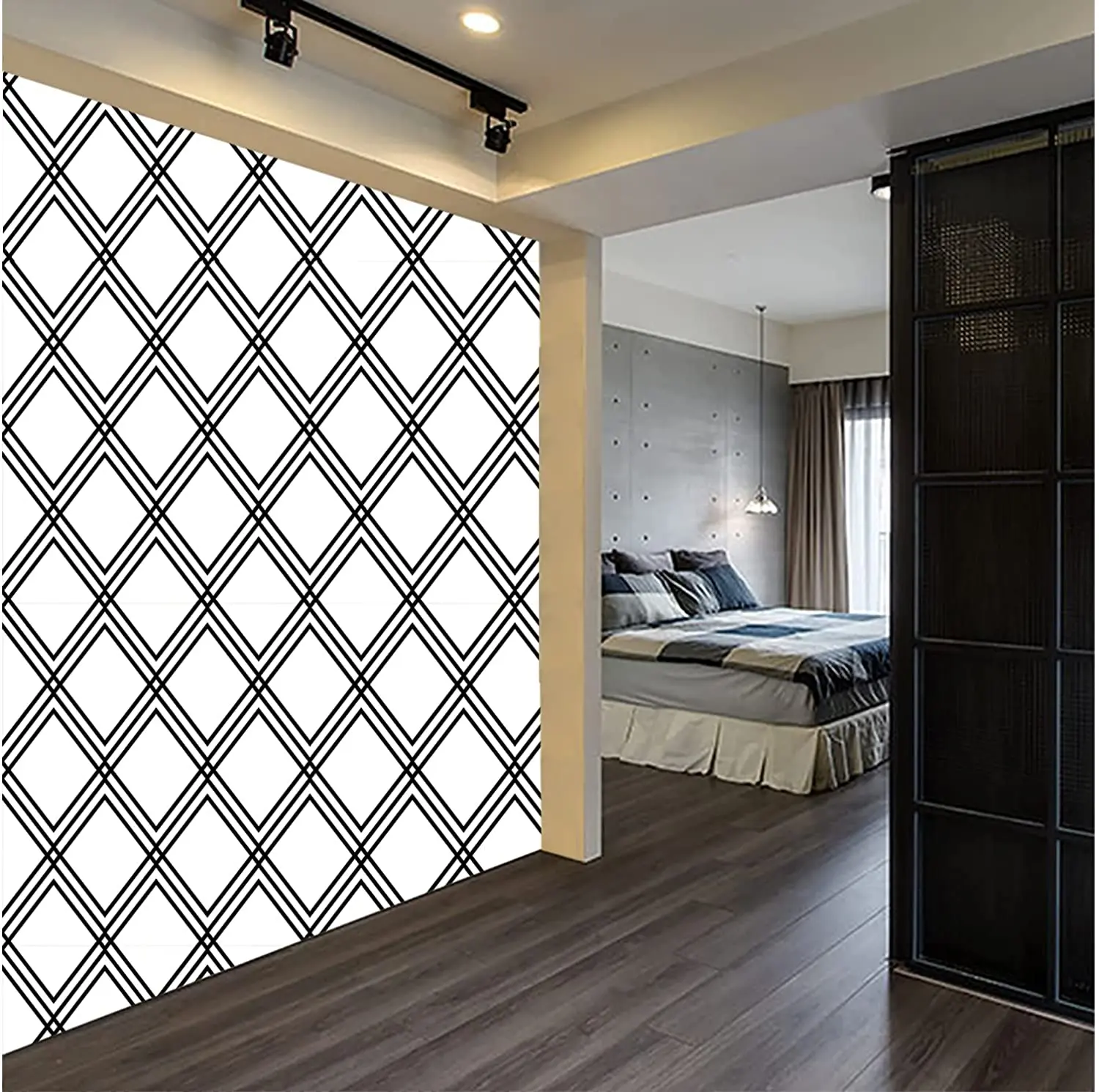 Black and White Rhombus Self Adhesive Wallpaper Removable Hexagon Peel and Stick Contact Paper PVC Waterproof Wallcoverings