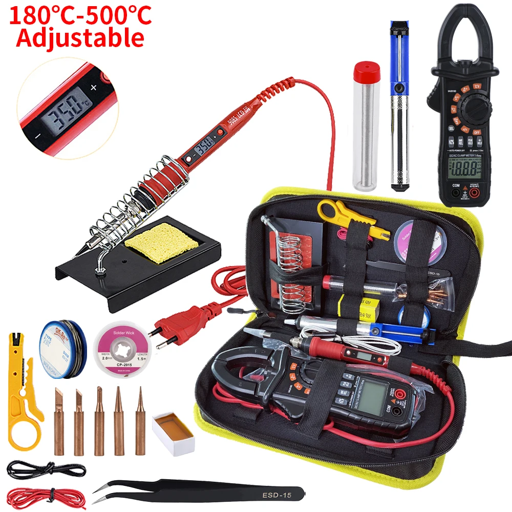 

JCD Soldering iron kit with Digital multimeter adjustable temperature 220V 80W LCD welding tools Ceramic heater soldering tips