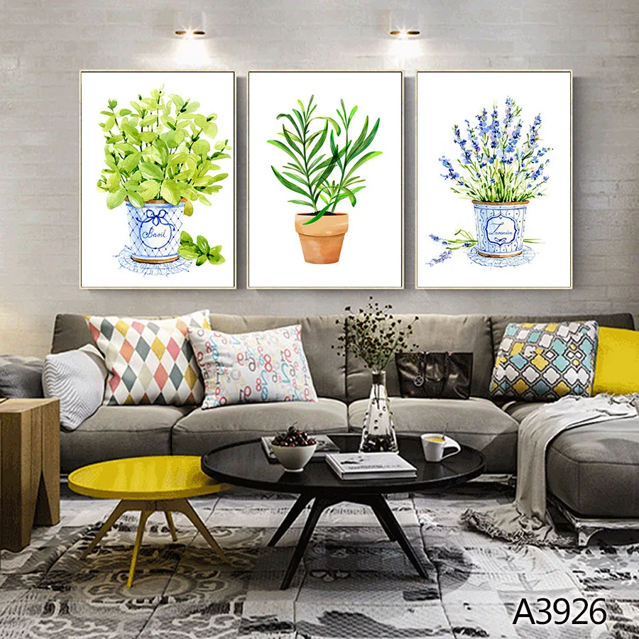 Modern Oil Painting Print on Canvas 3pcs Green Plant Leave Modular Canvas Printing Wall Art Picture Canvas Painting  Home Decor