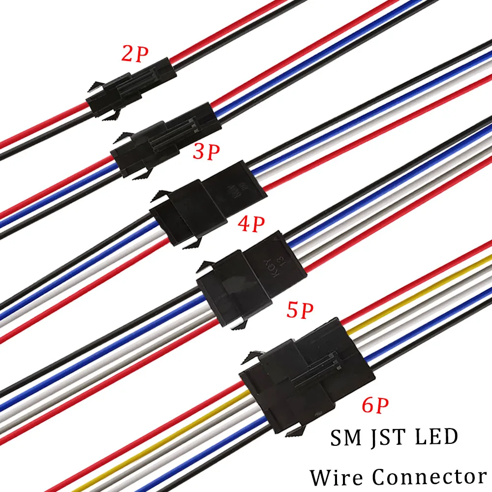 Câble de connecteur LED SM JST, 5 paires/10 pièces, 2/3/4/5/6 broches, prise mâle femelle, connecteur de fil pour bande lumineuse LED RGB RGBW