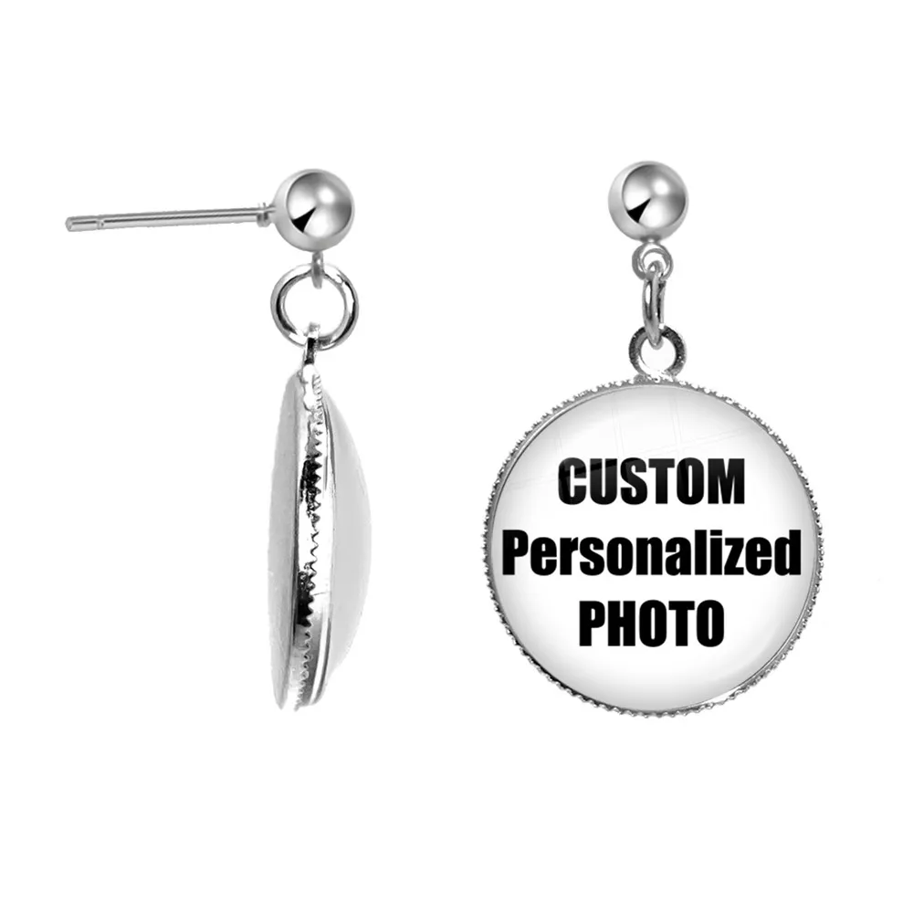 Pendientes de gota con foto personalizada para mujer y niña, aretes redondos con nombre personalizado, cúpula de cristal, joyería personalizada,