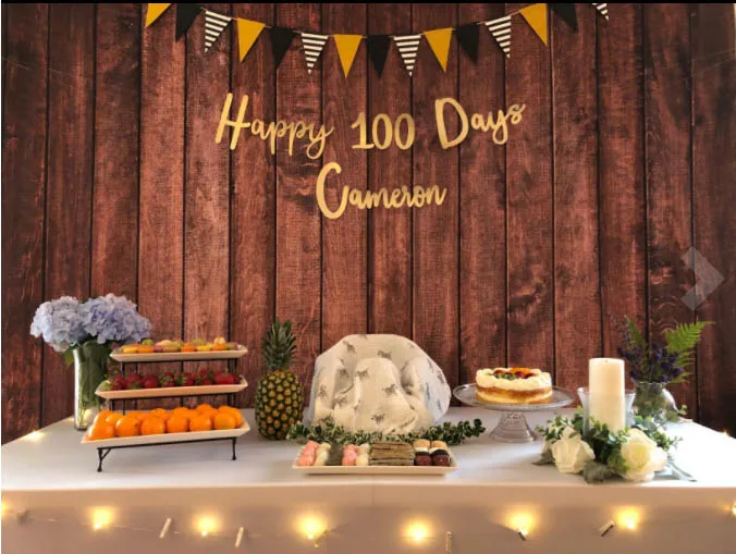 Mehofond การถ่ายภาพฉากหลังไม้ดอกไม้พืชสีเขียวอิฐพื้นหลังอาหารวันเกิด Baby Shower Decor สำหรับ Photo Studio