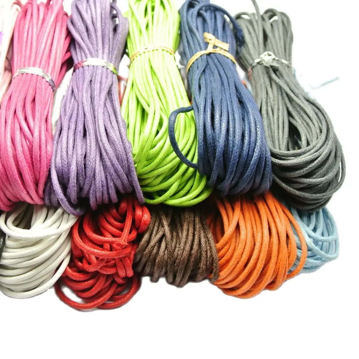 120 Meters Mixed Color Waxed Cotton Beading Cord 2mm Jewelry String 12 Color