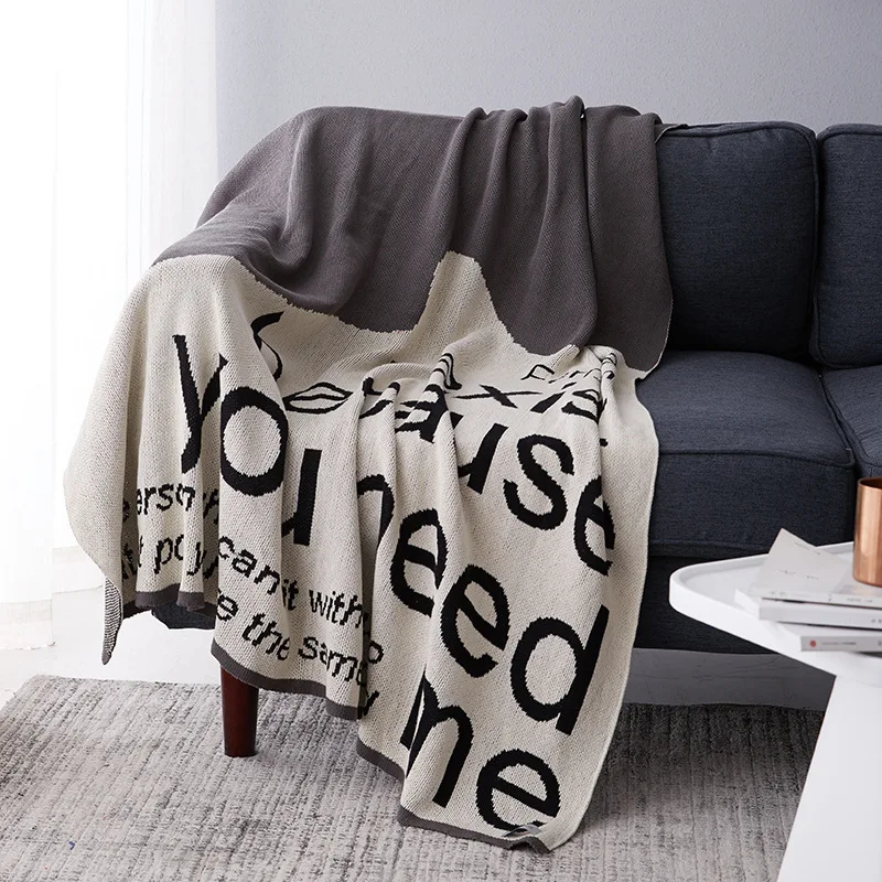 

Drop Shipping Cotton Sofa Letter Blanket Warm Knitted Comforter Plaids for Bed Home Chair Covering Blankets Throw 130*160cm