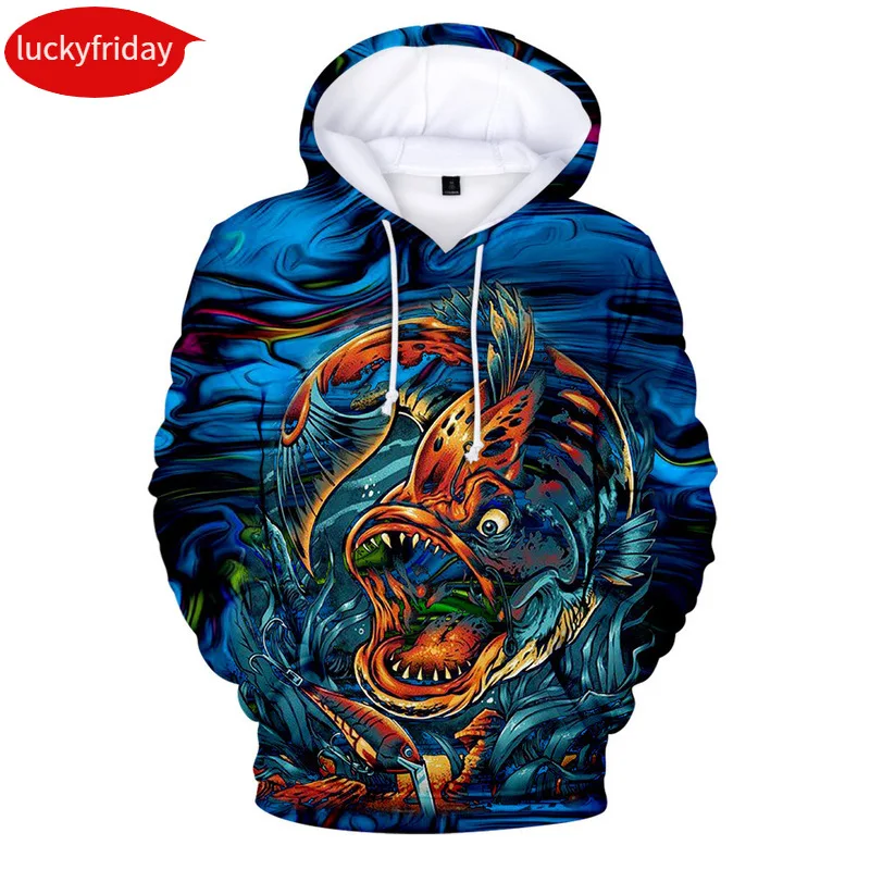 2021 New fishing Hoodie Casual Sweatshirt Teenager Adult Kids Pullover Hooded Long Sleeve 3D Pattern Streetwear Clothes