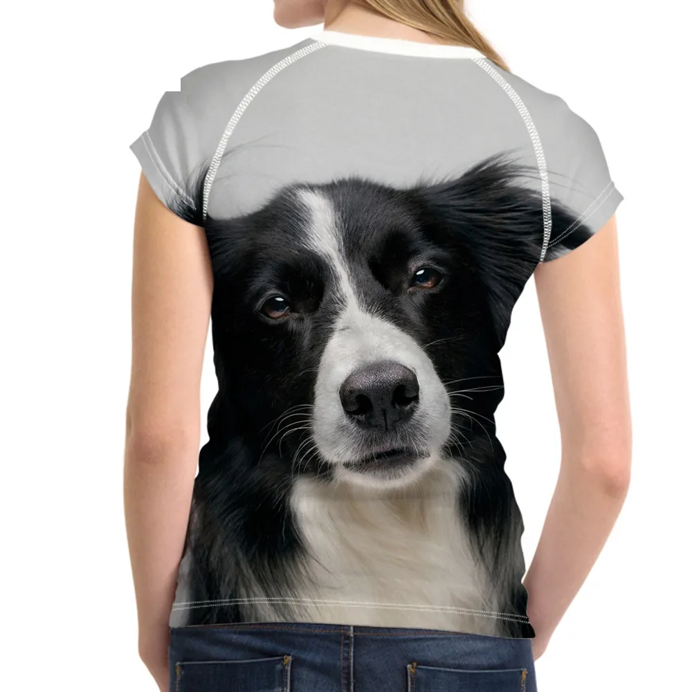 NOISYDESIGNS Fashion Women Summer T Shirts Cute 3D Dog Border Collie Printing Girls T-shirts Short Sleeve Tops Tees Fit