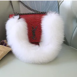 Real Fox Fur Bag Strap Replacement Winter Warm Handbag Shoulder Straps Bag Accessories Shoulder Belt