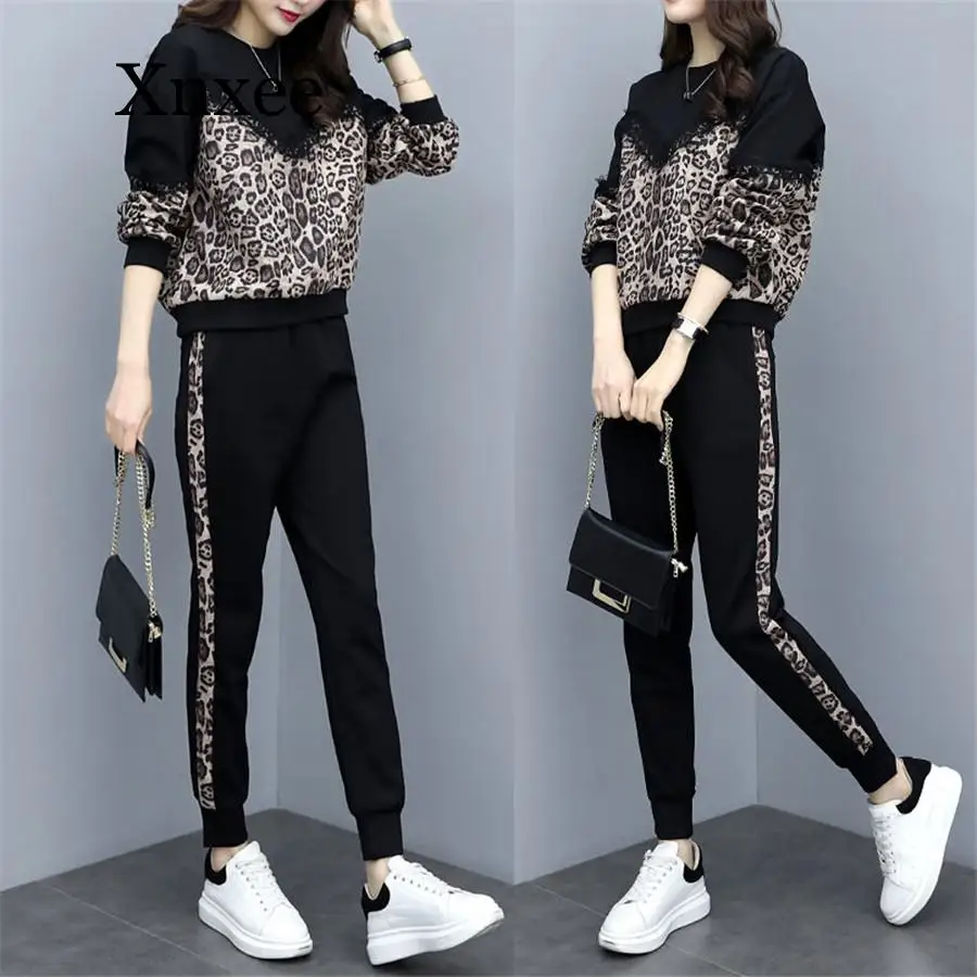 tracksuit for women black pring  autumn female large size loose two-piece sets women's  tops +pants Casual suits