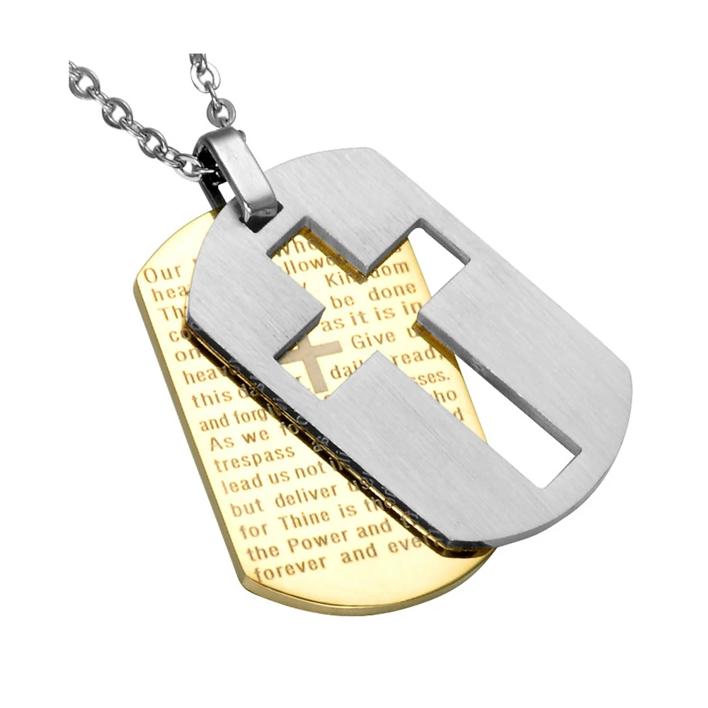 Stainless Steel Cross Necklaces Pendants Christian Jewelry Bible Lords Prayer Dog Tags Gold Color Christmas Gift For Men