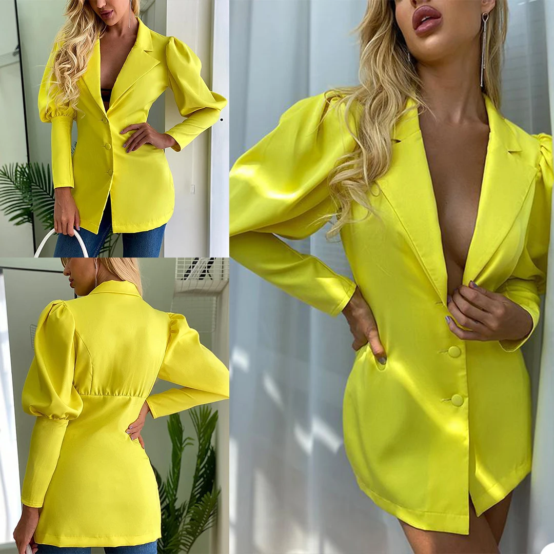 

Chic Fashion Women Suits Summer New Designed Sexy V Neck Coat Streetwear Lantern Sleeve Young Girl Slim Fit Jacket