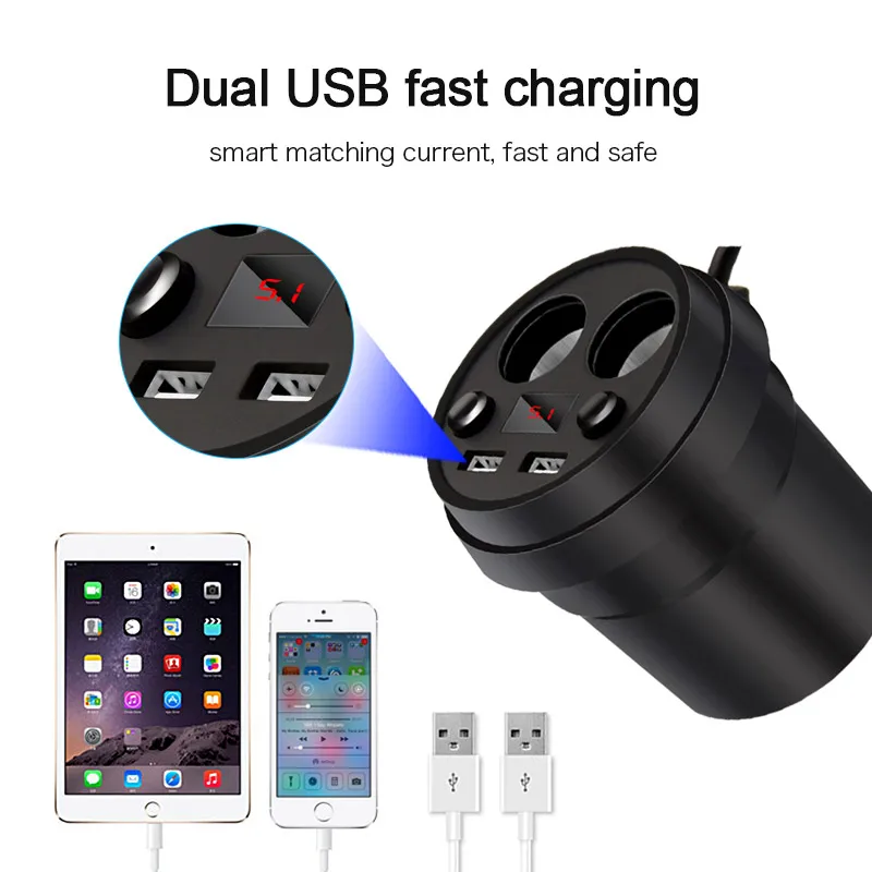 Hivotd Universal Accessories Car Dual USB Charger Cup Holder Power Socket Adapter Cigarette Lighter Auto Interior Mouldings