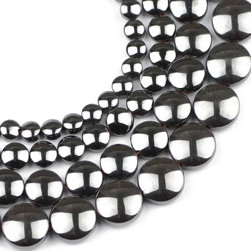 Convex Arch COINS Black Hematite 4/6/8/10MM Natural Stone Spacer Flat Round Loose Beads For Jewelry Making Bracelet Necklace DIY