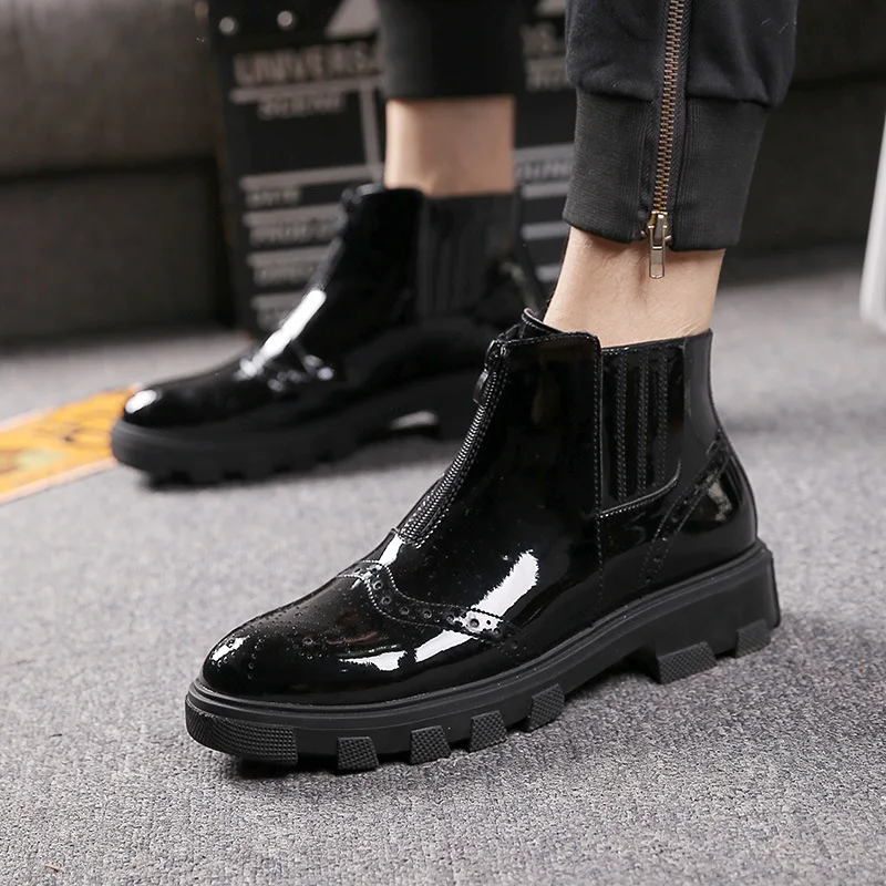 

men's fashion punk nightclub dresses platform boots carved bullock shoes patent leather boot brogue oxfords ankle botas hombre