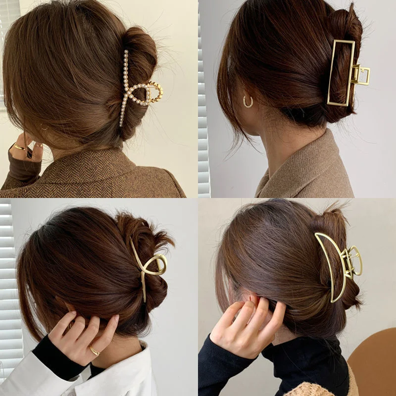 Pinza geométrica de Metal coreana para el pelo para mujer, pasador elegante con forma de cangrejo, horquilla hueca, accesorios para el cabello para niña