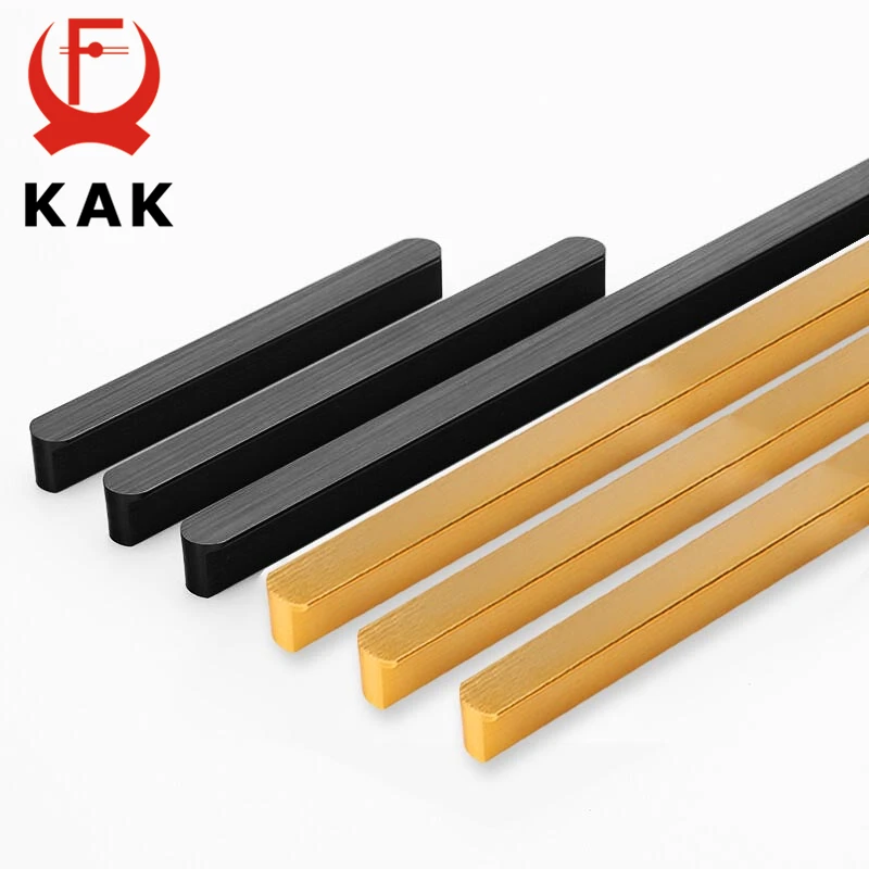 

KAK Long Furniture Handles Black Hidden Kitchen Cabinet Knobs and Handles Aluminum Alloy Gold Drawer Pulls Door Hardware Fitting