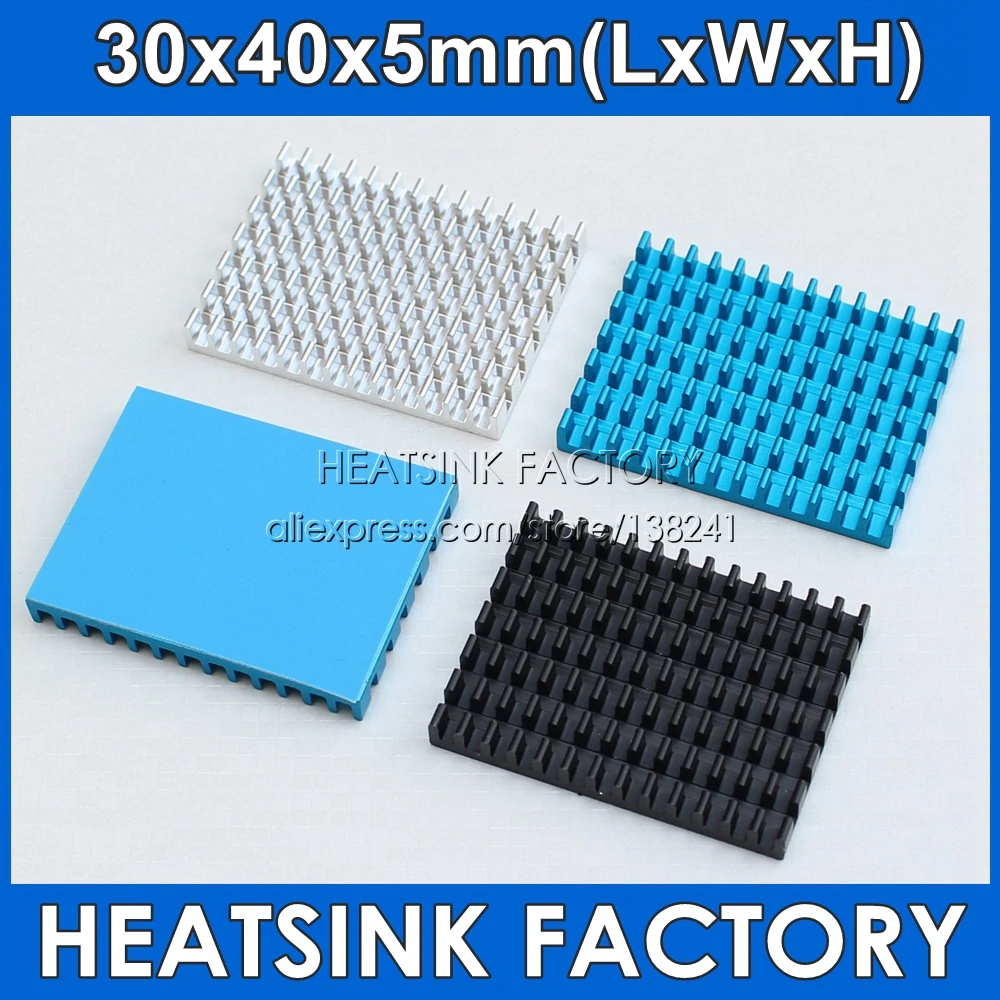 

30x40x5mm Silver / Black / Blue Aluminum Cooling Heatsink Cooler With Thermal Double Sided Pad Applied Heat Dissipation Radiator