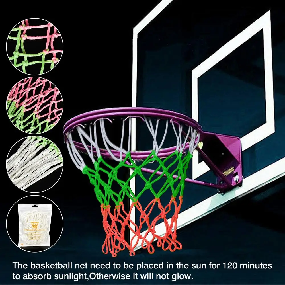 Standard Basketball Hoop Net New Glowing Light Shooting Training Green Luminous Basketball Net Backboard Rim Ball Mesh Nylon